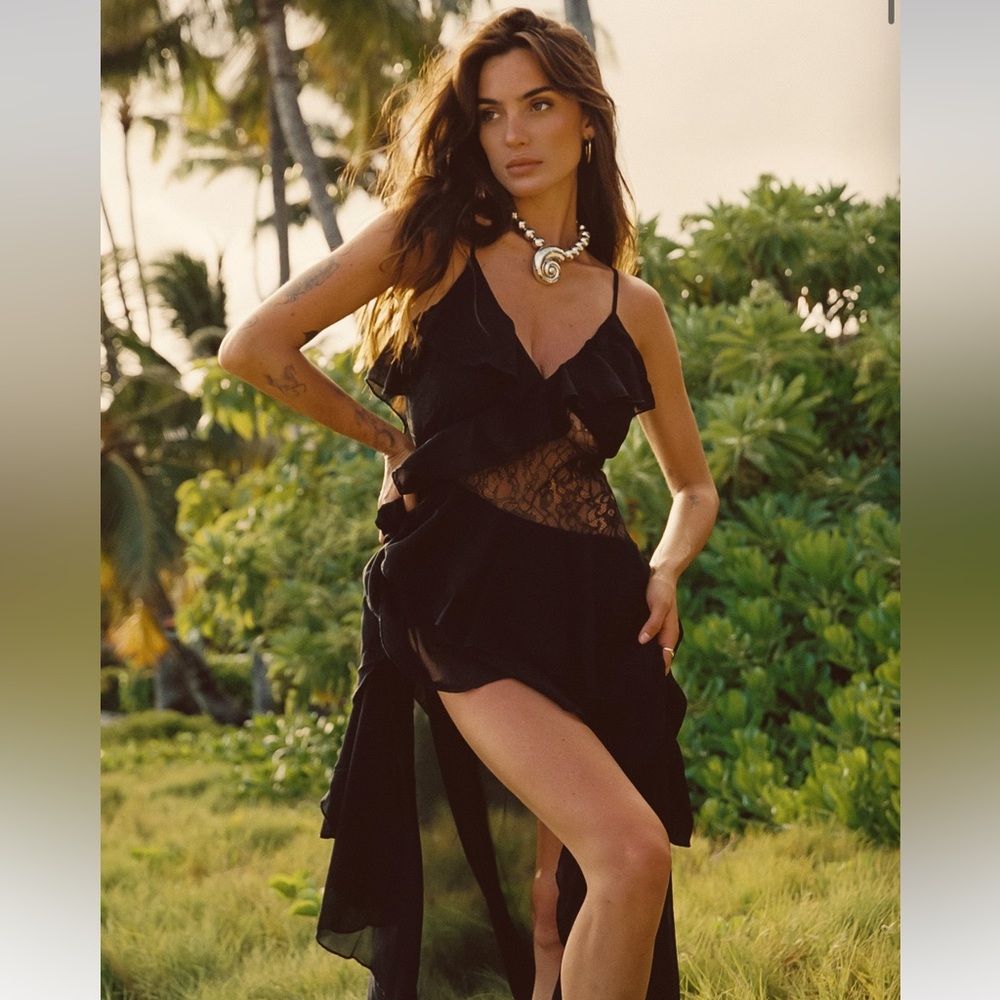 XS 12th Tribe NYX black ruffle maxi dress